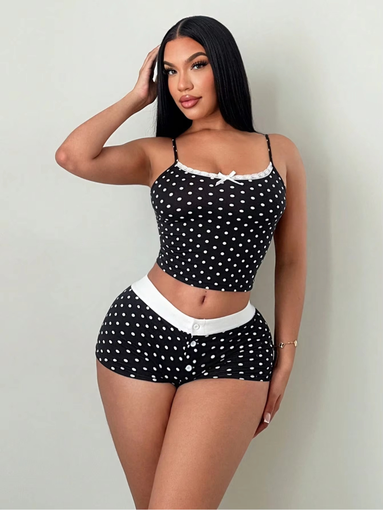 Women'S Fashion Vest Tops - American Fashion Polka Dot Printing Lace