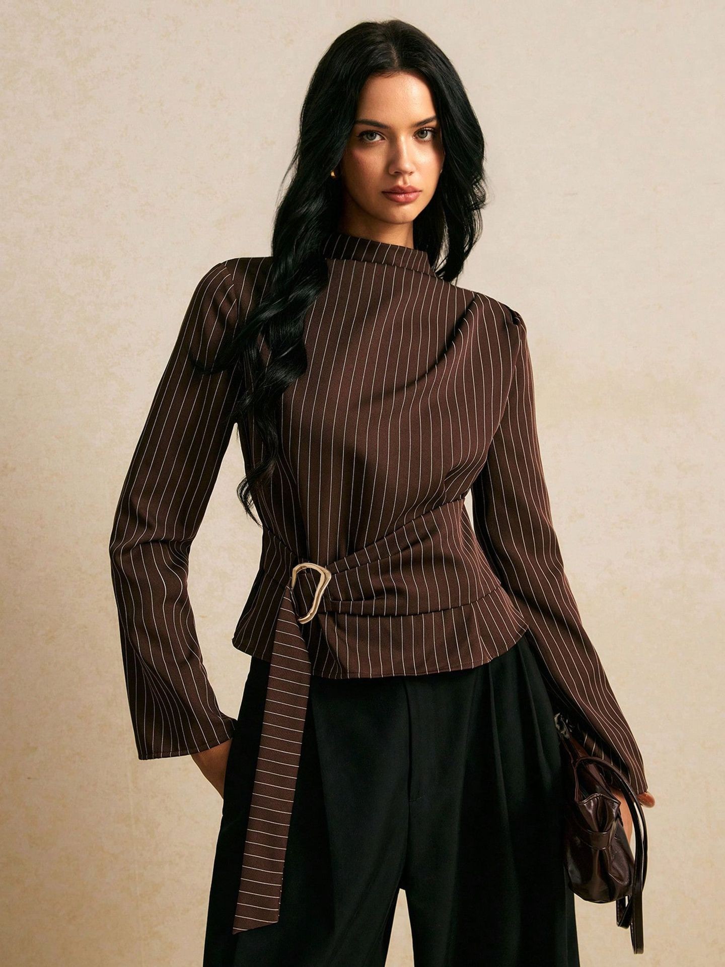 Tie Bell Sleeve Top Fitted Wai - Women Fashion Necktie recension och pris