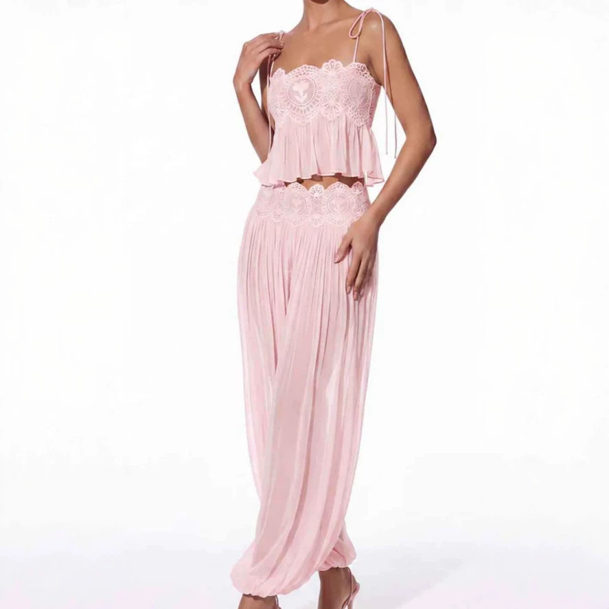 Women Long Pant Set Square Nec - Lace Trim Cami recension och pris